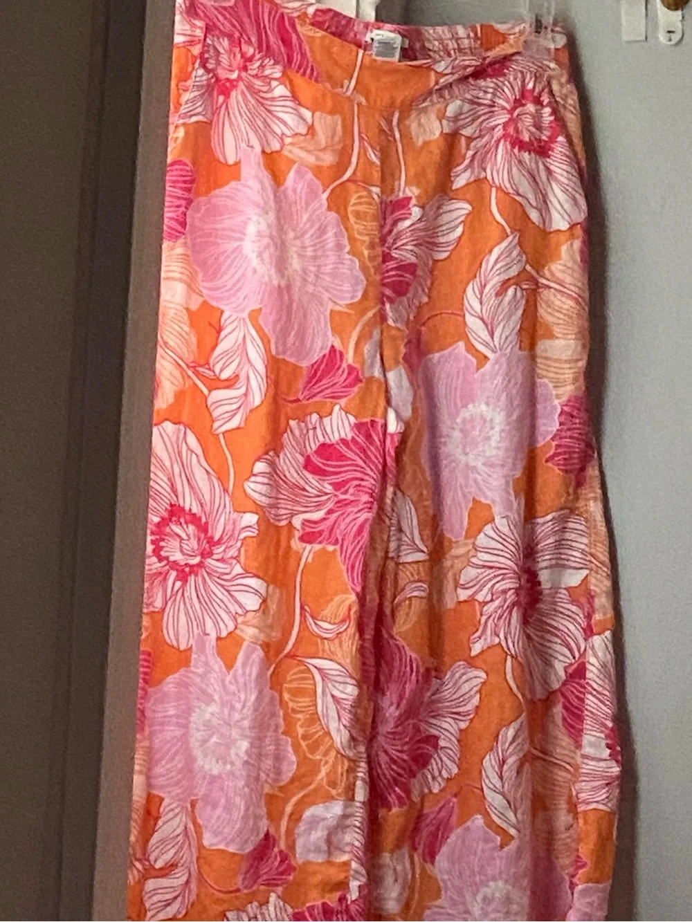 100% linen colorful wide leg pull on pants. Beach, resort, bold. - Picture 4 of 8